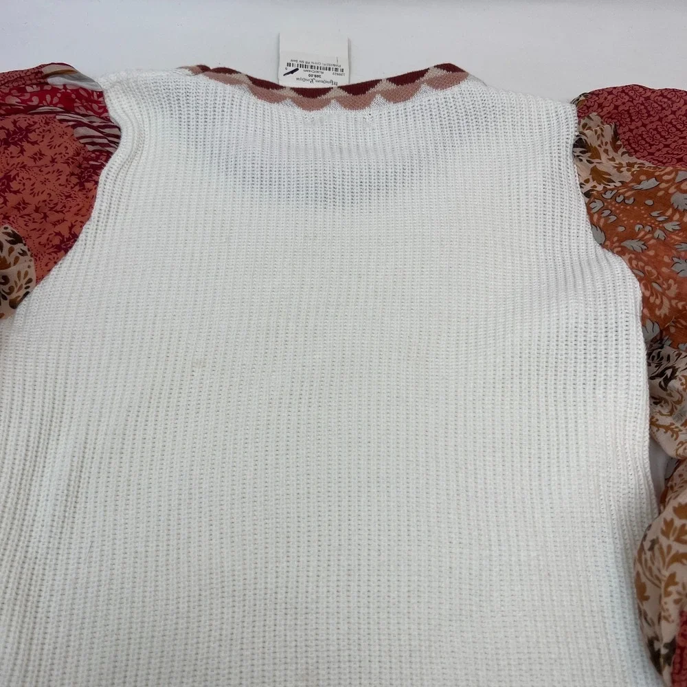 Fate Cream Knit Patchwork Bubble Sleeve Pullover Sweater Size Small NEW - Picture 11 of 16